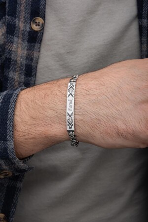 Herrenarmband aus 925er Silber mit Namenssteinplatte - 7