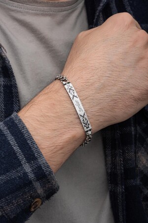 Herrenarmband aus 925er Silber mit Namenssteinplatte - 8