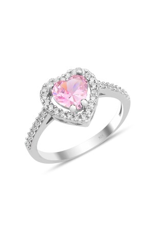 Herzmodell-Ring mit Silber-Rhodium- und rosa Stein- und Diamantfassung - 1