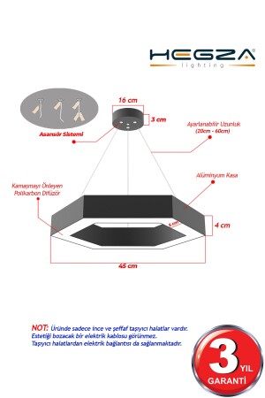 Hexagon (schwarzes Gehäuse, Tageslicht) Moderner LED-Kronleuchter mit LED, Wohnzimmer, Küche, Wohnschlafzimmer, Pendelleuchte Hexagon S-40 - 5