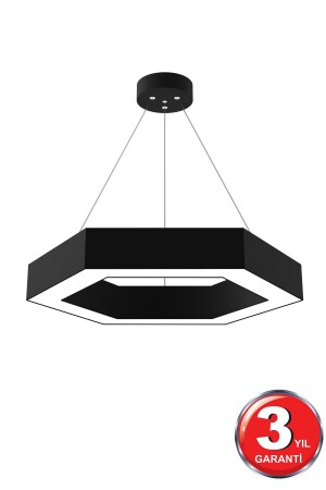 Hexagon ( Siyah Kasa, Beyaz Işık ) Ledli Modern Led Avize, Salon, Mutfak, Oturma Yatak Odası, Sarkıt Hexagon Siyah 6500K - 2