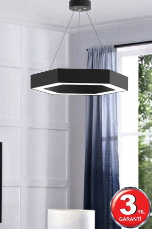 Hexagon ( Siyah Kasa, Beyaz Işık ) Ledli Modern Led Avize, Salon, Mutfak, Oturma Yatak Odası, Sarkıt Hexagon Siyah 6500K - 5