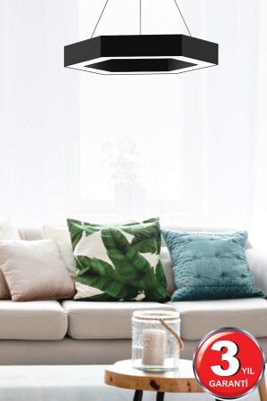 Hexagon ( Siyah Kasa, Beyaz Işık ) Ledli Modern Led Avize, Salon, Mutfak, Oturma Yatak Odası, Sarkıt Hexagon Siyah 6500K - 10