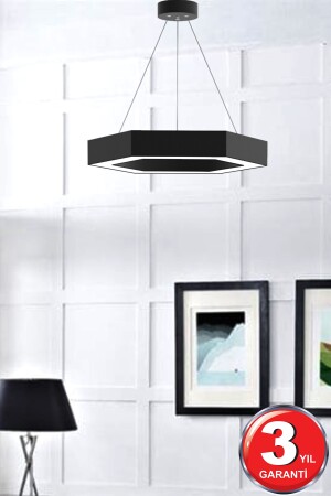 Hexagon ( Siyah Kasa, Gün Işığı ) Ledli Modern Led Avize, Salon, Mutfak, Oturma Yatak Odası, Sarkıt Hexagon S-40 - 3