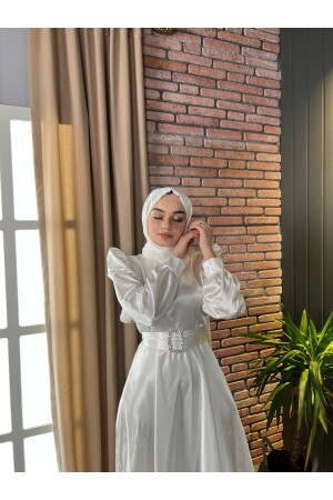 Hijab-Abendkleid Weiß LLTLRABİYE - 2