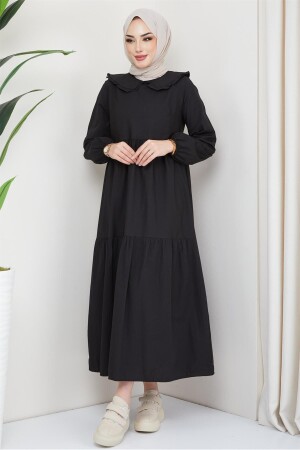 Hijab-Kleid mit Babykragen, Schwarz - 3