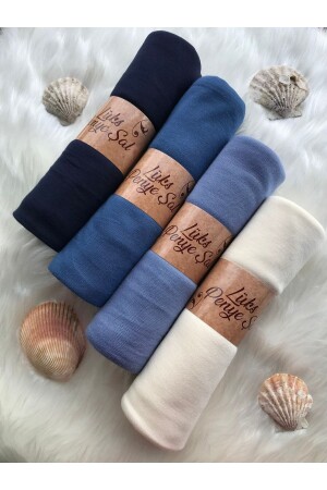 Hijab-Schal aus gekämmter Baumwolle, 4er-Set (Marineblau – Indigo – Denimblau – Creme) - 2