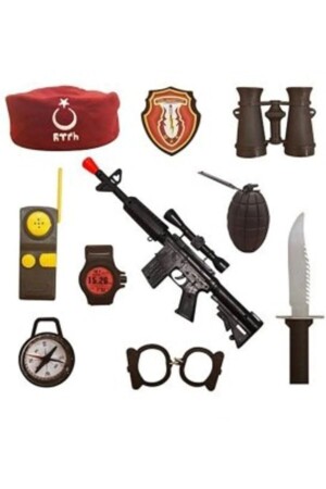 Hochwertiges, großes Polizei-Set, Soldaten-Set, Spielzeug-Schallgewehr + weinrote Baskenmütze + Fernglas + Bombe + - 3