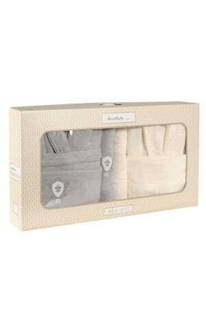 Hochzeits-Familien-Bademantel-Set – Grau-Creme - 4