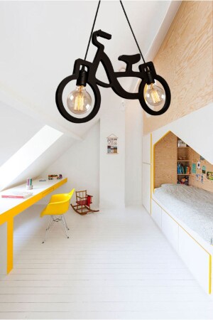 Holz Holz schwarz Fahrrad Pendelleuchte Kronleuchter Holz Luxus rustikale moderne dekorative Lampe Kinderzimmer Kronleuchter - 3