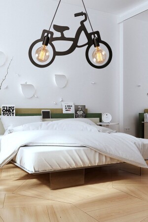 Holz Holz schwarz Fahrrad Pendelleuchte Kronleuchter Holz Luxus rustikale moderne dekorative Lampe Kinderzimmer Kronleuchter - 4