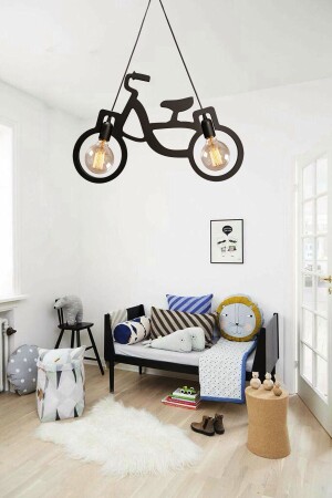 Holz Holz schwarz Fahrrad Pendelleuchte Kronleuchter Holz Luxus rustikale moderne dekorative Lampe Kinderzimmer Kronleuchter - 5