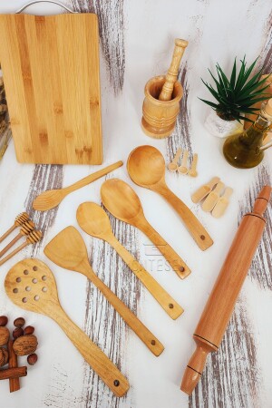 Holz-Küchenlöffel-Set, Roller, 18-teilig, Löffel aus Buchen-, Buchsbaum- und Bambusholz, SR015 - 2