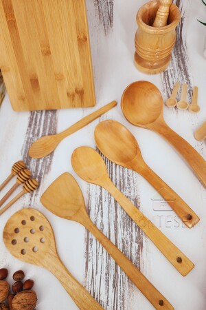 Holz-Küchenlöffel-Set, Roller, 18-teilig, Löffel aus Buchen-, Buchsbaum- und Bambusholz, SR015 - 4