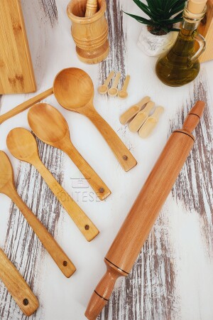 Holz-Küchenlöffel-Set, Roller, 18-teilig, Löffel aus Buchen-, Buchsbaum- und Bambusholz, SR015 - 5