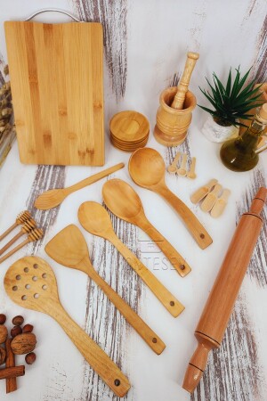 Holz-Küchenlöffel-Set, Roller, 24-teilig, Löffel aus Buchen-, Buchsbaum- und Bambusholz, SR016 - 2