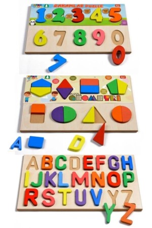 Holzpuzzle 3 in 1 Alphabet-Geometrie-Zahlen PZZL250 - 5