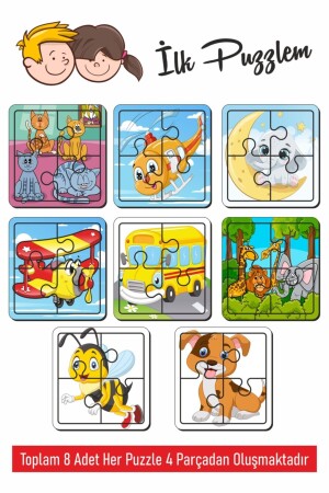 Holzpuzzle 4 Teile bestehend aus süßer Biene - Hund - Katze - Mond - Hubschrauber - Flugzeug - Tieren - Katzen - 3