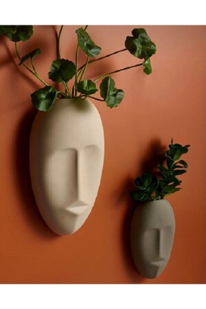 Home Decor Dekorative Doppelwandvase Skandinavische Wanddekoration Maske Anthrazit Beige Skulpturenzubehör - 3