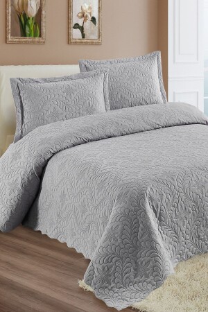 Home Lily Gri Microfiber Kapitone Çift Kişilik Yatak Örtüsü 23415 - 2