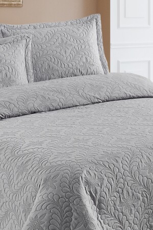 Home Lily Gri Microfiber Kapitone Çift Kişilik Yatak Örtüsü 23415 - 4