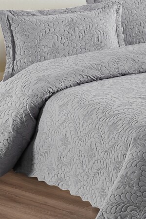 Home Lily Gri Microfiber Kapitone Çift Kişilik Yatak Örtüsü 23415 - 5