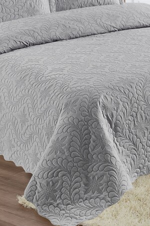 Home Lily Gri Microfiber Kapitone Çift Kişilik Yatak Örtüsü 23415 - 6