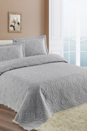 Home Lily Gri Microfiber Kapitone Çift Kişilik Yatak Örtüsü 23415 - 7