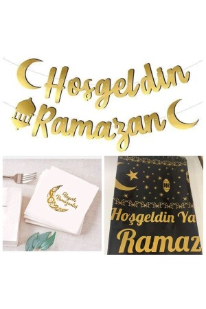 Hoşgeldin Ramazan Dekor Süsleri 3 Parça ( Kaligrafi Yazı - Masa Örtüsü- Ramazan Peçetesi) - 2