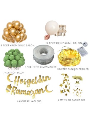 Hoşgeldin Ramazan Gold Yazı Ledli Zincir Balon Seti- Ramazan Ayı Süsleme Seti - 4