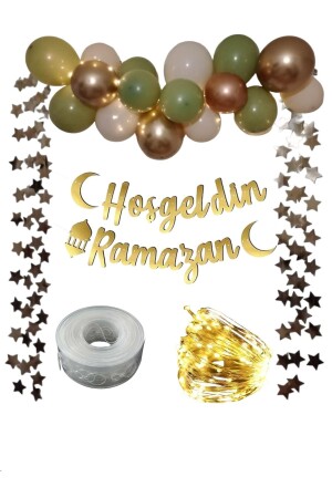 Hoşgeldin Ramazan Gold Yazı Ledli Zincir Balon Seti- Ramazan Ayı Süsleme Seti - 5