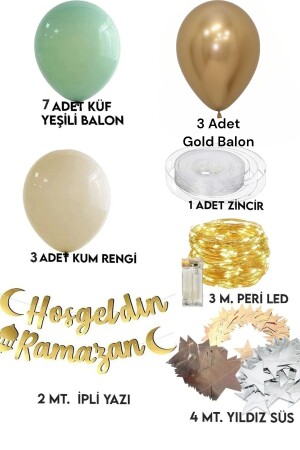 Hoşgeldin Ramazan Gold Yazı Ledli Zincir Balon Seti- Ramazan Ayı Süsleme Seti - 5