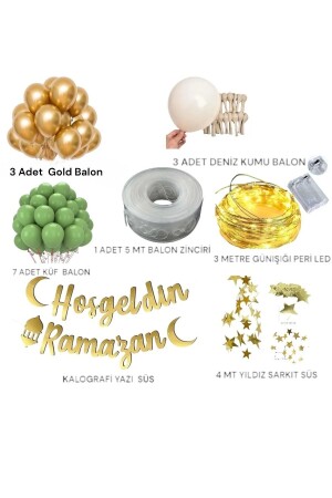 Hoşgeldin Ramazan Gold Yazı Ledli Zincir Balon Seti- Ramazan Ayı Süsleme Seti - 6