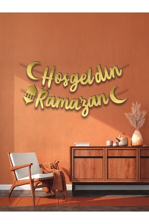 Hoşgeldin Ramazan Kaligrafi Gold Banner Afiş - 5