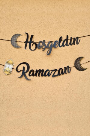 Hoşgeldin Ramazan Lacivert Kaligrafi Banner I?pe Dizili Ramazan Süsü - 1