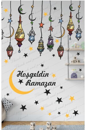 Hoşgeldin Ramazan Renkli Fener Sarkıt Cam Duvar Dekorasyon Sticker Seti R1 - 4