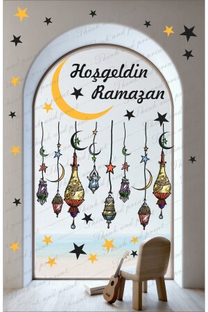 Hoşgeldin Ramazan Renkli Fener Sarkıt Cam Duvar Dekorasyon Sticker Seti R1 - 5