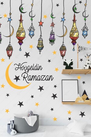 Hoşgeldin Ramazan Renkli Fener Sarkıt Cam Duvar Dekorasyon Sticker Seti - 1