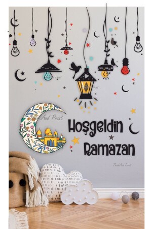 Hoşgeldin Ramazan Renkli Fener Sarkıt Cam Duvar Dekorasyon Sticker Seti x - 2