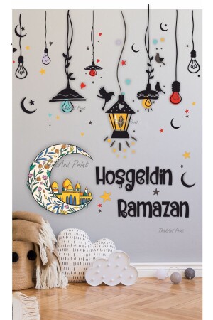 Hoşgeldin Ramazan Renkli Fener Sarkıt Cam Duvar Dekorasyon Sticker Seti x - 3