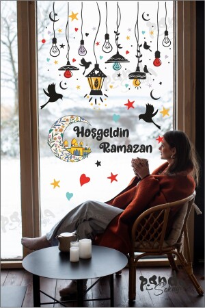 Hoşgeldin Ramazan Sarkıt Renkli Cam Duvar Dekorasyon Sticker Seti - 1