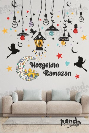 Hoşgeldin Ramazan Sarkıt Renkli Cam Duvar Dekorasyon Sticker Seti - 3