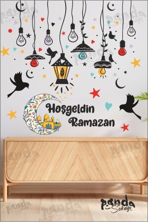 Hoşgeldin Ramazan Sarkıt Renkli Cam Duvar Dekorasyon Sticker Seti - 4