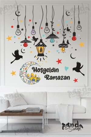 Hoşgeldin Ramazan Sarkıt Renkli Cam Duvar Dekorasyon Sticker Seti - 5