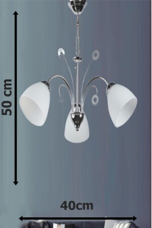 Idil Moderner 3-teiliger Kronleuchter aus Chrom, weißem Glas, Wohnzimmer, Küche und Schlafzimmer, İdil3-Plus - 4