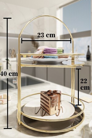 Ikramlık 2 Katlı 40 Cm Gold Lüks Kurabiyelik Tepsi Servis Sunum Organizeri Mutfak Düzenleyici A05 - 4