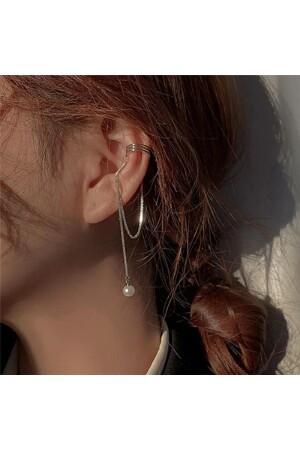 İnci Detaylı Deliksiz Kıkırdak Küpe- Ear Cuff Kadın Küpe - 2