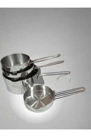 İnci Sauce Pan Kaçerola Milchkännchen 4er-Set (Saucenschüssel und 12 cm-14 cm-16 cm Milchkännchen) Edelstahl 4XR - 4