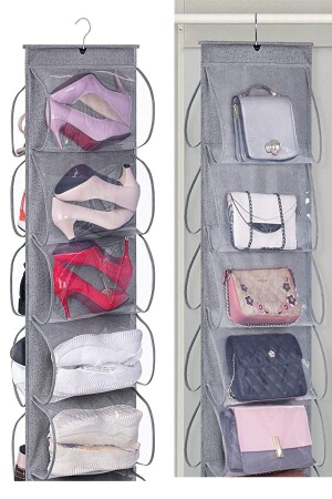 Innenschrank mit 10 Taschen, Schuh- und Taschen-Organizer, großvolumiger Organizer mit transparentem Fenster, 125 cm x 37 cm - 4