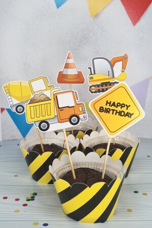 İnşaat Konsept Kürdan Süsleri Cupcake Süsleri Lüks Büyük Boy 10lu Paket - 2